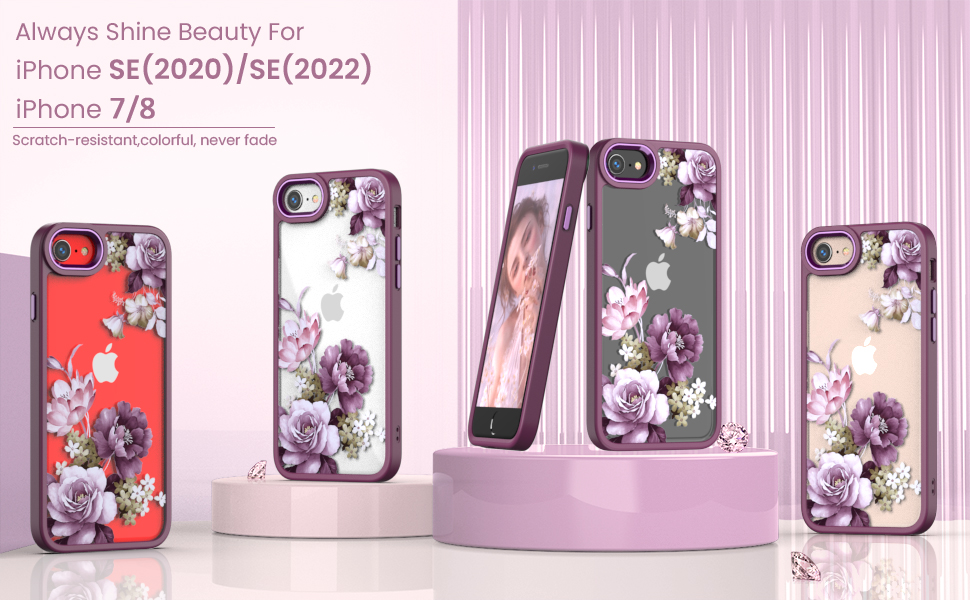 Shockproof Clear Floral Phone Protective Cover Women, Flower Pattern Design for iphone se 2022