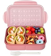 Itopor Bento Lunch Box for Kids & Adults, 46 oz, 3 Compartments, Pink | Wheat Straw, Pink Kids & ...