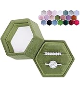 BLUTETE Hexagon Velvet Double Slots Ring Heirlooms Box Engagement Ring Box Proposal Box Ring Disp...