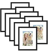 decorUhome 8x10 Picture Frame Set of 10, Display Pictures 5x7 with Mat or 8x10 without Mat, Black...
