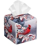 Christmas Red Cardinal Tissue Box Cover Square,Winter Christmas Cardinal Bird Tissue Box Holder W...
