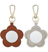 CALFOVERA 2PCS 2 Color Portable Floral Pendant Keychain PU Leather Makeup Mirror Key Ring Bulk Cu...