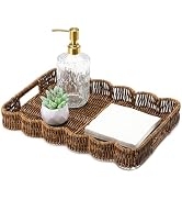 Segbeauty Plastic Wicker Serving Tray with Handles for Home Decor, 14x9.8x1.8in PP Rattan Rectang...