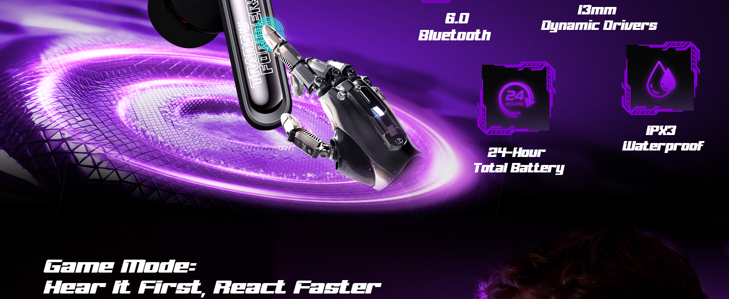 Transformers Official Megatron Wireless Gaming Waterproof Earbuds Bluetooth Gift