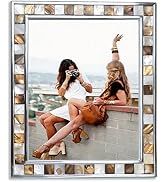 GIFTME 5 Silver Plate 8x10 Picture Frame Brown, Mother of Pearl 8 x10 Photo Frame-Handmade Mosaic...