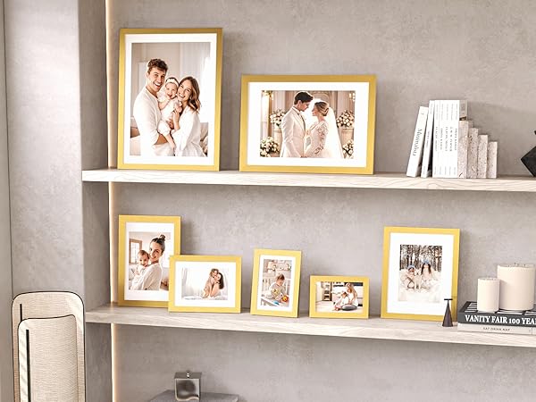KINLINK Picture Frame Gold Wooden Photo Frames with Plexiglass for Table and Wall Display