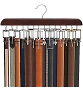 Belt Hanger for Closet, Sturdy Wood Belt Rack Closet Accessories with 14 Hooks Belt Organizer for...