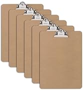 ZCZN Clipboards,Wood Clipboard Bulk 6 Packs,Clip Boards 9x12.5 Inch,Wooden Clipboard for Classroo...