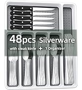 49-Piece Silverware Set with Organizer, CEKEE Stainless Steel Flatware Cutlery Set Service for 8,...