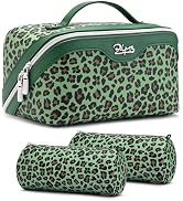 BOYATU Travel Makeup Bag Organizer: 3 Pcs Set Leopard Make up Bag for Women | Vegan Leather Cosme...