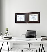 DOAI ART 8.5 x 11 Diploma Frame Set of 2 Classic Mahogany with Black and Gold Double Mat or Displ...