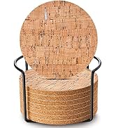 LIFVER 8 Packs Cork Coasters for Drinks, Outdoor Coasters with Holder, 4 Inches Drink Coasters wi...