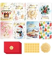 JWSCYSY 24 Pack Christmas Cards with Envelopes & Stickers, 8 Assorted Watercolor Gold Foil Design...