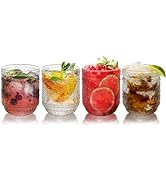 Topsky Vintage Drinking Glass Set of 4,12 oz Embossed Floral Drinkware Set,Colorful Drinking Glas...