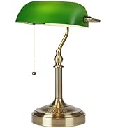 Newrays Glass Bankers Desk Lamp with Pull Chain Switch Plug in Fixture (Green-Simple, Simple Style)