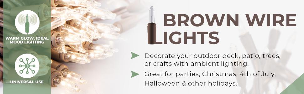 Clear Christmas Lights on Brown Wire