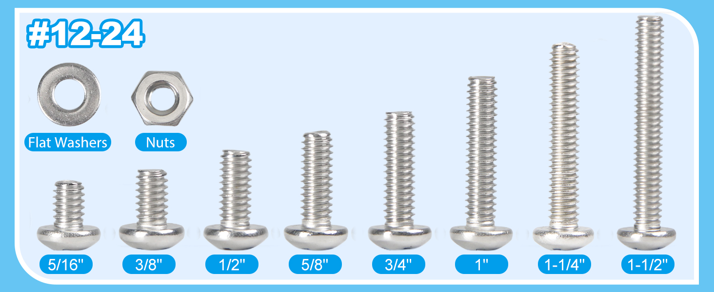 #12-24 Phillips Pan Head Machine Screws Nuts Washers Assortment Kit