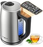 1.7L Electric Tea Kettle, 6 Precise Temperature Presets Stainless Steel Electric Kettle Temperatu...
