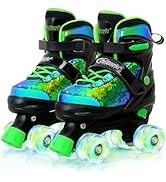 Nattork Kids Roller Skates for Boys Girls Kids 4 Size Adjustable Sequins Quad Skates with All Lig...
