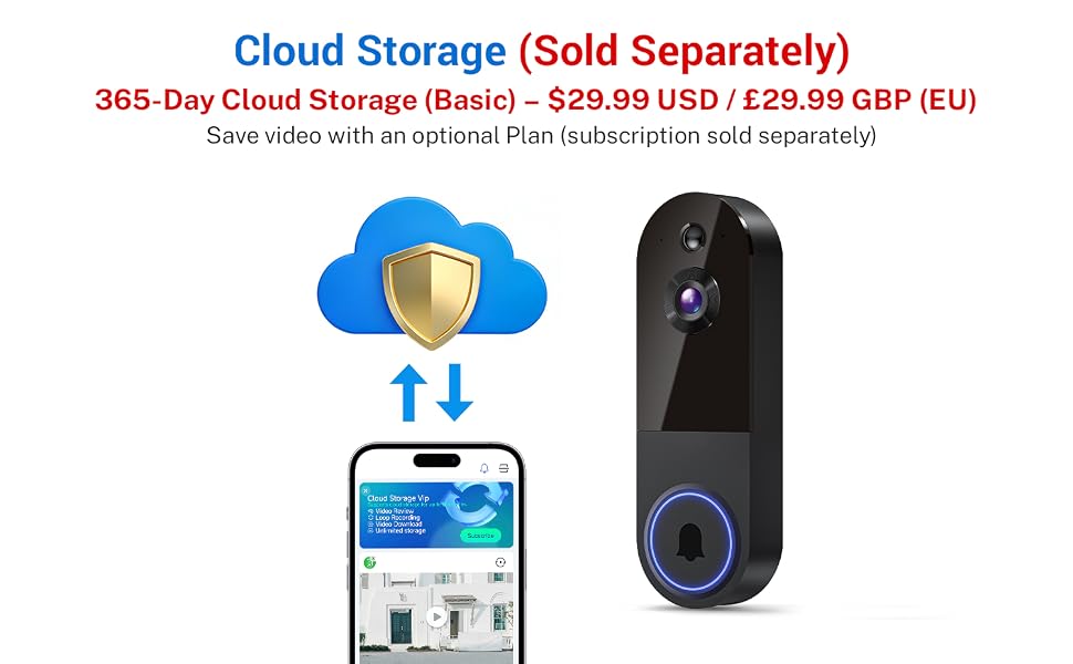 1080p Wireless Video Doorbell Camera with Cloud Storage