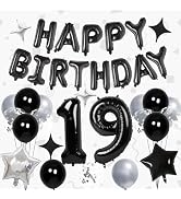 32 Inch 19 Balloon Numbers, Happy Birthday Balloon Banner 16 Inch Mylar Foil Letters Balloon Silv...