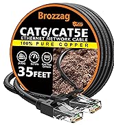 35ft Cat6/Cat5E Ethernet Outdoor Cable, 10Gbps 550MHz, Support Cat8/Cat7 Network, 24AWG Pure Copp...