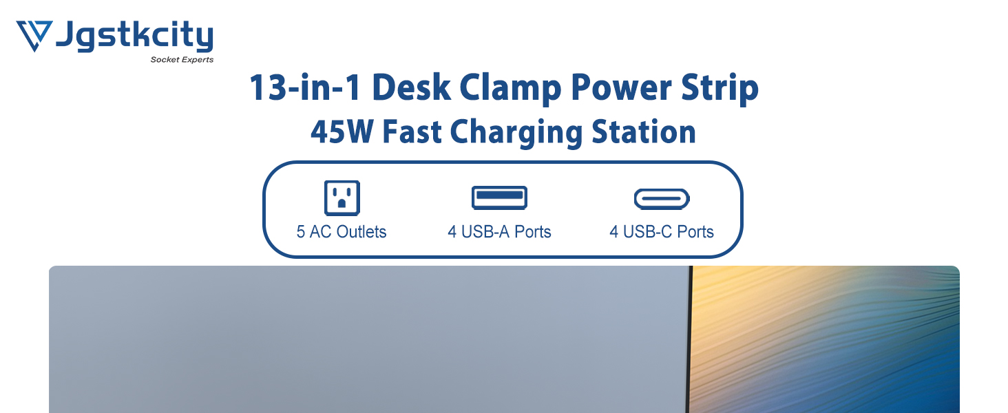 45W Fast Charging Station Desk Clamp Power Strip