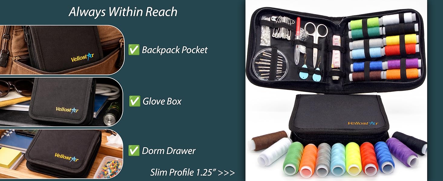 camping, traveling, glove box dorm drawer sewing accessories and sewing supplies