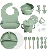 Catvegue Silicone Baby Feeding Utensils Set for 6+ Months, 17 Pcs, Green | Baby Led Weaning Suppl...