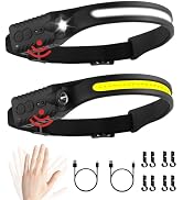 Arsatbs Headlamp Rechargeable, Head Lamps Led Rechargeable with Motion Sensor Headlamps 9 Mode He...