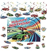 HonuGoGo Race Car Birthday Party Decoration Kit, 26PCS Racing Theme Hanging Swirls, Posters & Cut...
