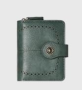 Small Womens Wallet Leather RFID Blocking Bifold Compact Card Holder Ladies Zipper Pocket Green