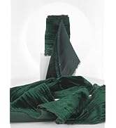 HUIHUANG Dark Green Velvet Ribbon 3 inch with Frayed Fringe, Christmas Green Velvet Ribbon Crinkl...