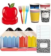 120 PCS Back to School Party Supplies, School Paper Plates and Napkins Set for 24 Guests, Pencil ...