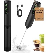 Soenglyun 2-Speed Rechargeable Handheld Milk Frother with Cover, Dual Coil Whisk Coffee Frother H...