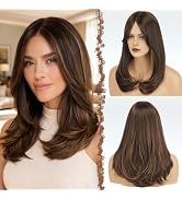 FESHFEN Wigs with Bangs for Women, Synthetic Natural Looking Long Layered Straight Hair Wig for W...