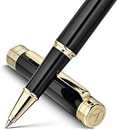 MCNTEIK Black Lacquer Rollerball Pen - Stunning Luxury Pen, 24K Gold Plating, Schmidt Refill, Pre...