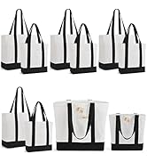 10Pack Canvas Tote Bag Bulk with Outer Pocket, 12oz Cotton Blank Canvas Tote Bags Reusable Grocer...