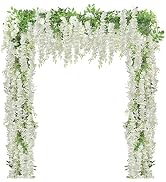 U'Artlines 5Pcs 7.2Ft/Piece Artificial Wisteria Garland, Faux Silk White Wisteria Artificial Flow...