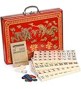 Cedilis Chinese Mahjong Game Set with 146 Large Tiles(1.4", Ivory), 2 Dice and Red Carrying Case ...