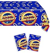 Calmi 2 Pack Blue and Gold Birthday Tablecloth - 42.5" x71'' Waterproof Cartoon Table Cover for B...