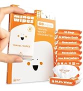 Impossibly Compact Travel Wipes - 99.5% Water - Safe for Sensitive Skin & Hypoallergenic, Reseala...