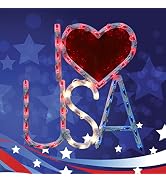 LAMPHOME 50L Independence Day Lights I Love USA 4th of July Decoration Lights Patriotic Window Li...