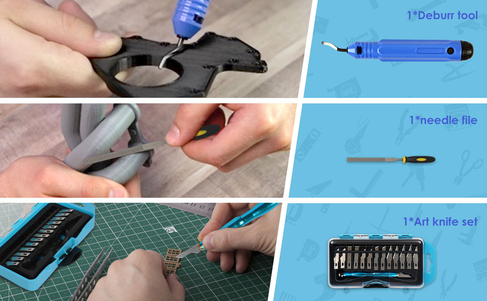 deburr tool, needle file, art knife set