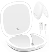 WOBSION Rechargeable Lighted Travel Makeup Mirror,1x/10x Compact Magnifying Mirror with Lights,Po...