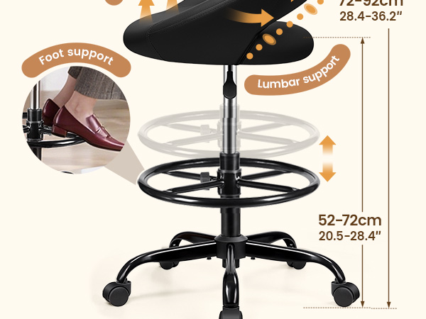 Bar Stools Office Drafting Chair with Foot Rest and Wheels Shop Rolling Swivel Chair Standing Desk