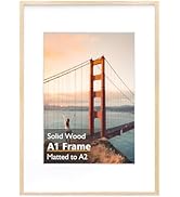 KINLINK A1 Picture Frame, Natural Solid Wood Frame with Acrylic Plexiglass for Pictures A2 with M...