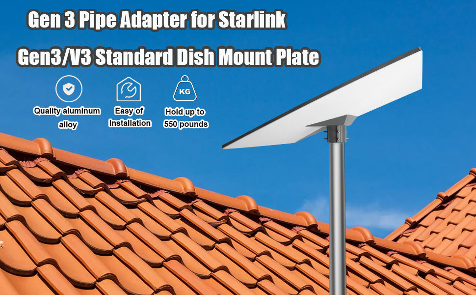 Starlink Gen 3 Pipe Adapter, Pole Mount Adapter Mounting Kit