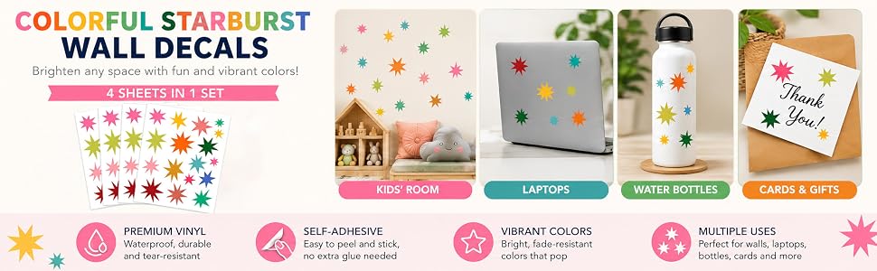 Wild Earth Colourful Stars Wall Stickers