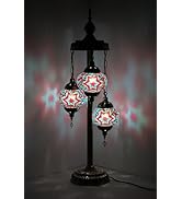 GOGERS Turkish Moroccan Floor Lamp 3 Big Mosaic Glass Globes Vintage Bohemian Tiffany Style Decor...